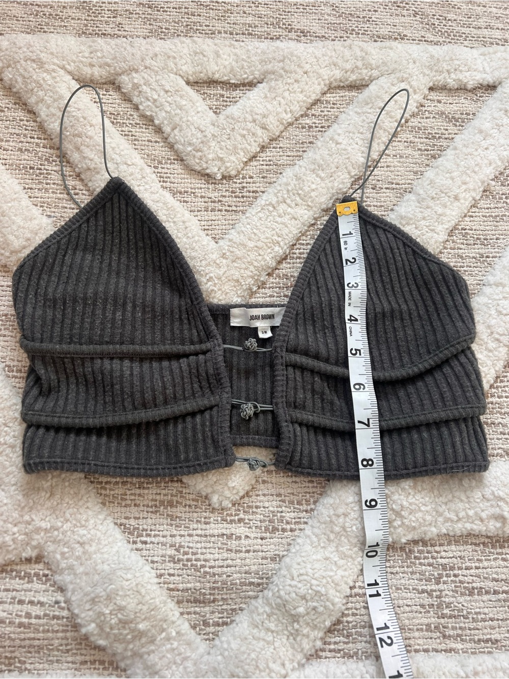 Joah Brown Cropped Triangle Luce Knit Bra Cami S/M Charcoal Grey - Picture 5 of 7